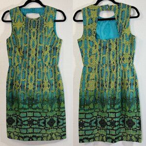 Muse Turquoise Snakeskin Print Cutout Back Sheath Sleeveless Dress Womens Size 6